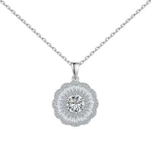 Dylam Top Fine Jewelry S925 Silver Tarnish Free Eternity Baguette Circle Flower Lace Disc 5A Cubic Zircon Pendant Necklace