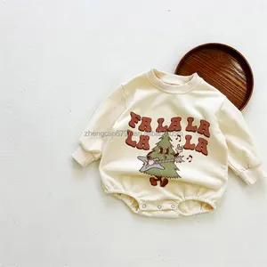 Personalizzato neonato albero di natale Falalalala stampato pagliaccetto bambino lettera allentata tutina ragazzi tuta manica lunga