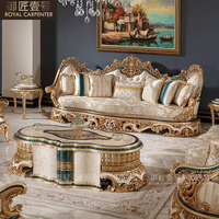 Ensemble de canapé trois places en bois massif de style européen, meubles de salon de grande villa, tissu brodé en soie, meubles de maison