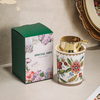 Distributeur de savon moussant et nettoyant visage en céramique florale de style français, rechargeable, pour mousse et gel douche.