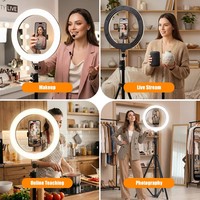 Joystar Ring Light Plastik 10 Inch dengan Tripod Stand, Rotasi 360 Derajat, Temperatur Warna Dapat Diatur, Penjepit Ponsel Fleksibel, Daya USB