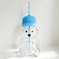 Mignon Gobelet en Verre Ours en Peluche 3D avec Couvercle en Silicone Casquette de Baseball et Paille, Tasse à Café Glacé, Thé au Lait, Boissons Froides, Logo Personnalisé