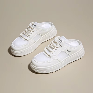 Sandales plates minimalistes blanches semi-ouvertes pour femmes, sans talons, chaussures tendance de luxe automne/printemps - Product Image 4