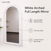 Miroir pleine longueur arqué en gros, cadre en bois MDF blanc, taille personnalisée, OEM ODM, miroir sur pied HD pour hôtel et dressing