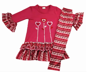 Venta al por mayor 2 piezas Primavera Traje Rosa A Cuadros Camiseta de manga larga Corazón Tirantes Falda para San Valentín Ropa americana - Product Image 2