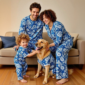 Pyjamas d'été de luxe Joymay pour chiens, vêtements de famille très vendus dans le même style avec maman et papa, spandex confortable en fibre de bambou pour chiens - Product Image 4