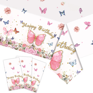 Butterfly Themed Disposable Tablecloths <b>Plastic</b> Party Picnic <b>Table</b> Covers With Flowers And Butterflies For Celebrations - Product Image 2