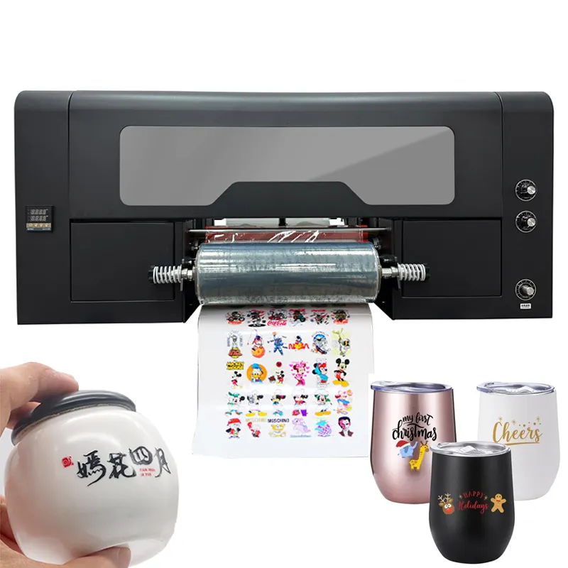 Stampante Santos Uv Dtf per etichetta adesiva Logo Ab Roll Film All In One Sticker Logo Printing Machine stampante Uv Dtf con laminatore