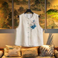 Gilet sans manches pour femme en satin de soie Xiangyunsha lavé au sable, broderie Luneville, col mandarin