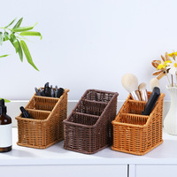 Boîte de rangement pour télécommande de bureau, style rotin, panier organisateur pour couteaux, fourchettes, baguettes et cuillères de cuisine