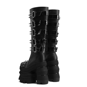 Botas Altas de Plataforma Súper Gruesa para Mujer, Tacones Gruesos Extremos, Remaches Metálicos, Hebillas de Cinturón, Botines Largos Estilo Punk - Product Image 5