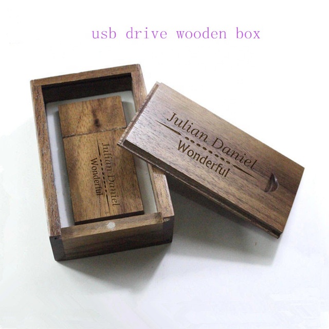 Custom Engraving logo Wood Usb Flash Drive Box with Sliding Lid Wooden USB Box Wholesale