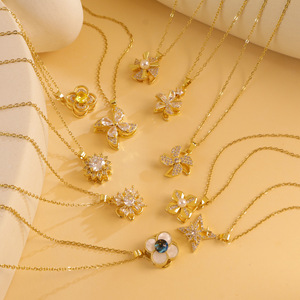 Collana in acciaio al titanio da donna Design europeo americano di nicchia fiori rotanti Cross-Border tutto abbinato alla moda Figaro zircone - Product Image 1