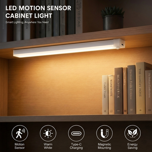 Modern 5V Type-C rechargeable PIR <b>motion</b> <b>sensor</b> <b>LED</b> cabinet <b>light</b> with wireless magnetic attachment for living room furniture - Product Image 1