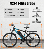 Bicicleta Eléctrica de Montaña de 27.5 Pulgadas 250W 48V 13AH de Gran Autonomía Multimodo para Ciudad, Stock en Reino Unido, EE. UU. y UE, Dropshipping de Ebike