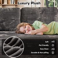 Sofá Seccional Modular en Forma de U, Tapizado en Corduroy Afelpado, Relleno de Esponja, Cómodo, Tipo Nube, Sin Ensamblaje, para Sala de Estar o Escuela