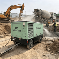 Compresseur d'air portable à vis Sul-lair 720, entraîné par moteur diesel, 194 kW, 20 bars, monté sur remorque, pour travaux de carrière, d'exploitation minière et de forage