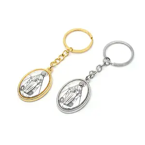 Porte-clés religieux pour prière Porte-clés en métal argenté doré Cadeaux catholiques Sac de voiture Sac à main Porte-clés suspendu Vierge Marie