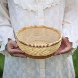 Handmade <b>Bamboo</b> <b>Basket</b> Round Storage <b>Basket</b> For Living Room Tea Fruit Snack Organizing Household Decorative Woven <b>Basket</b> - Product Image 2
