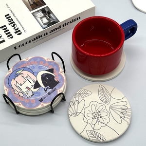 Custom logo Absorbent Round <b>Coasters</b> with <b>Cork</b> Back, Stylish Drink Spills Ceramic <b>Coasters</b> - Product Image 3