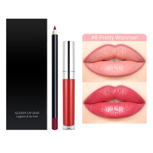 Mais Vendido: Kits de <span class=keywords><strong>Gloss</strong></span> Labial 2 em 1 com 19 Opções de Cores, Logotipo Personalizado, Atacado – Novo <span class=keywords><strong>Gloss</strong></span> Labial Vegano Nude e Delineador Labial - Product Image 2