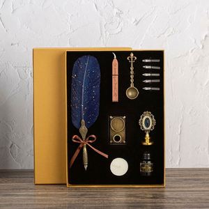Hot Sale Pen Set Vintage Sprinkling Gold Feather Pen Student Calligraphy Writing Dip Pen Birthday Gift 5 Nib Quill - Product Image 1