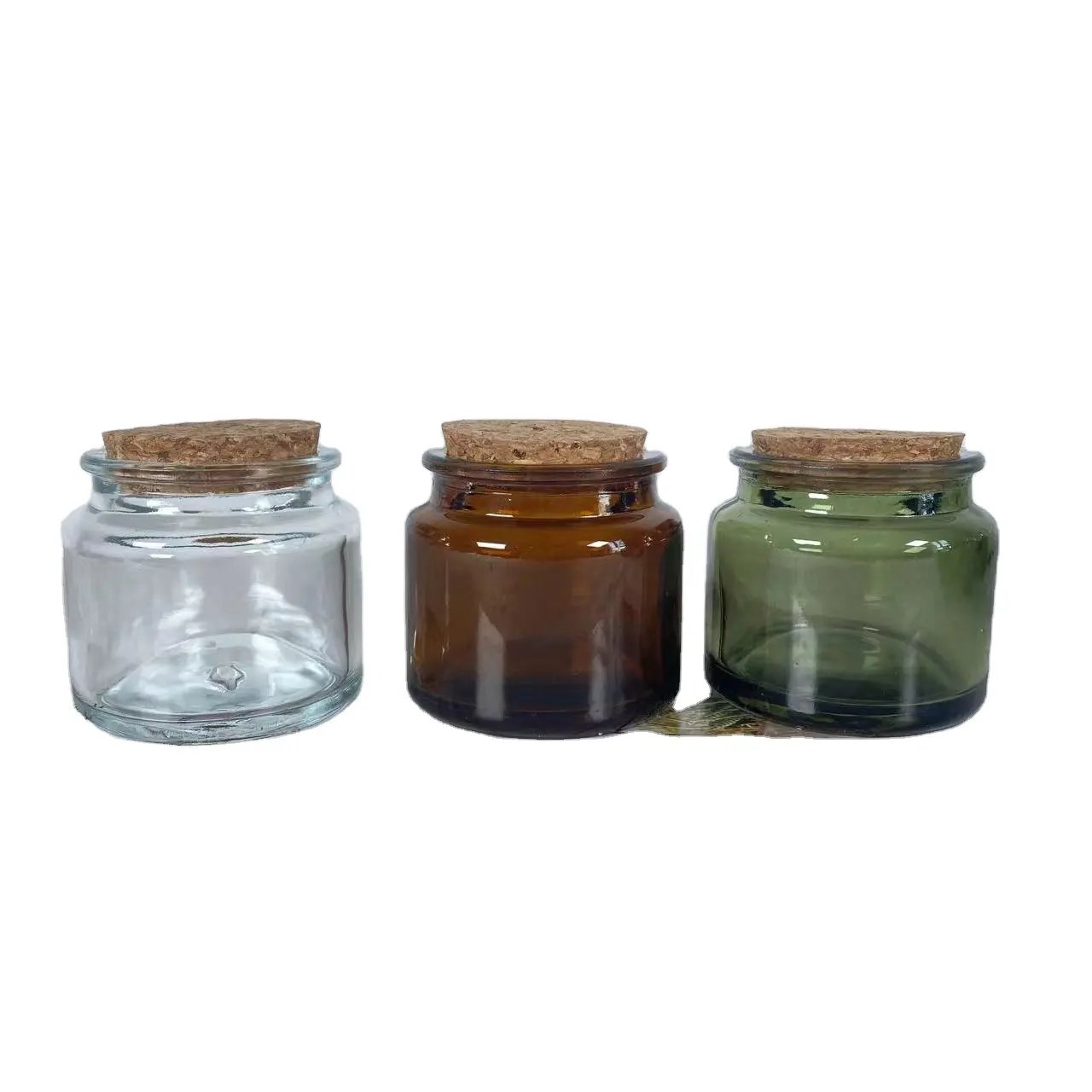 Private Label 100ml round Clear Amber Green Glass Candle Vessel Container Empty Jar with Black Screw Cap for Skin Care Candles