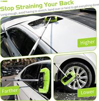 Nettoyeur de voiture en PVC vert à cinq faces avec manche long, brosse à poils doux et manche extensible