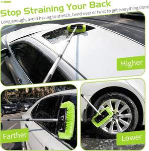 Nettoyeur de voiture en PVC vert à cinq faces avec manche long, brosse à poils doux et manche extensible - Product Image 4