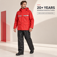 Combinaison de pluie imperméable rouge avec capuche et pantalon noir pour moto, cyclisme, trajets quotidiens, travail en extérieur, vêtements de pluie personnalisés pour adultes