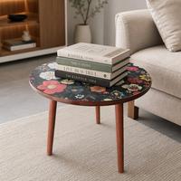 Table d'appoint ronde en bois avec bordure mandala, petite table basse décorative moderne pour salon, chambre, bureau à domicile