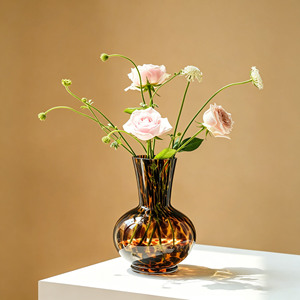 Vaso di Lusso in Vetro Grande con Stampa Leopardata, Vaso <span class=keywords><strong>Vintage</strong></span> per Fiori Idroponici, Decorazione da Tavolo per Soggiorno e Showroom - Product Image 4