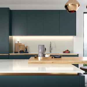 <span class=keywords><strong>Isola</strong></span> Cucina OPPOLIA Senza Maniglie, Design Moderno Blu-Verde, Top in Legno con Piano in Quarzo Bianco - Product Image 4