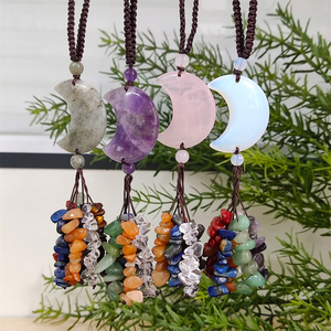 Bảy Chakra đá tự nhiên Cây may mắn xe treo trang trí tinh thể <span class=keywords><strong>orgone</strong></span> <span class=keywords><strong>Donut</strong></span> sao trăng dệt jasper sỏi tua trang trí nhà - Product Image 2