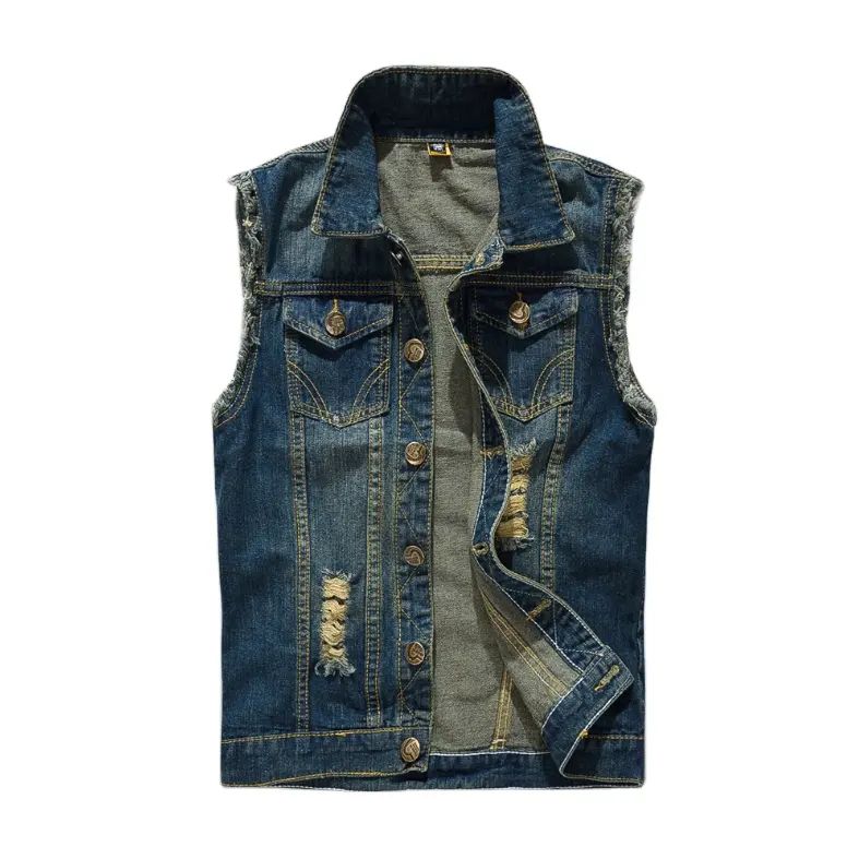 Groothandel Custom Geborduurde Mannen Denim Vest/Goedkope Denim Vest/Mouwloze Stijlvolle Mannen Denim Vest