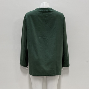 Camicia Vintage da Donna Stile Europeo e Americano, Vestibilità Ampia, Tinta Unita, Collo a <span class=keywords><strong>V</strong></span>, Bottoni, Maniche Lunghe per Primavera Estate - Product Image 3