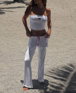 King Mcgreen Star Y2k 2 pièces ensembles tenues Sexy broderie bustiers taille haute cordon pantalon évasé costumes vêtements féminins - Product Image 4