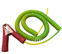 Câble de terre jaune-vert en cuivre avec pince crocodile, câble de mise à la terre, câble d'alimentation, câble spiralé