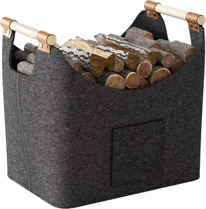 Grande <span class=keywords><strong>Borsa</strong></span> Porta Legna <span class=keywords><strong>in</strong></span> <span class=keywords><strong>Feltro</strong></span> Pieghevole, Cesto Porta Legna con Manico <span class=keywords><strong>in</strong></span> Legno e Tasca Laterale per Caminetto, Lavanderia e Oggetti Vari - Product Image 2