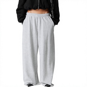 Pantalon de survêtement en toile molletonnée gris pour homme, coupe large, taille élastique avec cordon de serrage, décontracté, respirant, style streetwear automne - Product Image 6