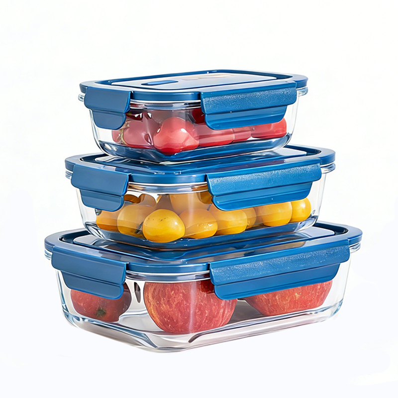 Borosilicate Glass Food Storage Containers Set with Lids Airtight Leak-proof Dishwasher Safe BPA Free Rectangle Shape Printing
