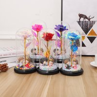Bunga Dekoratif dengan Lampu, Mawar Emas Berlapis Foil dalam Kubah Kaca untuk Hari Valentine, Promo Panas 2024