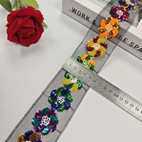 Ruban en dentelle brodée de sequins colorés écologiques, motif fleur, étoile, carré, en maille, pour vêtements DIY, costumes de scène, accessoire décoratif