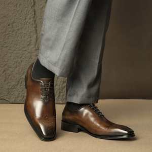New Style Men's Lace up Business Formal Leather <b>Shoes</b> Handcrafted Cowhide Breathable Oxford Dress <b>Height</b> <b>Increasing</b> Autumn - Product Image 6