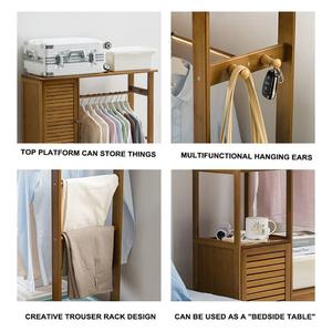 Bamboo Portable Wardrobe Heavy Duty Hanging <b>Clothes</b> Rack With Drawer And Shelves For Bedroom <b>Storage</b> - Product Image 5