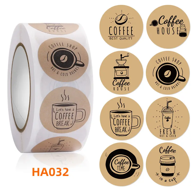 Kaffee Honig Blase Milch tee Hochglanz papier selbst klebende Etiketten aufkleber Großhandel Liguster Logo Verpackung Etikett Aufkleber Rolle mit 8 de