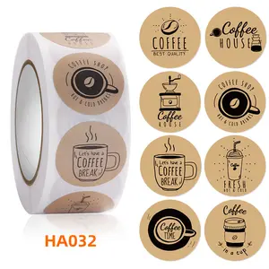 Coffee honey bubble milk tea glossy paper self adhesive label sticker wholesale privet logo package label sticker roll with 8 de