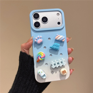 Gradient Cute Bear Charms Junk Doll Phone case for iPhone 17 16 15 14 Pro Max <b>Bow</b> Animal Biscuit Hole DIY Dissipation back Cover - Product Image 5