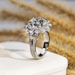 Anillo de Moda Messi Jewelry MSR-1702 PT950 con Halo de Diamantes de Laboratorio de Corte Redondo, Anillo de Compromiso con Diamante Cultivado en Laboratorio - Product Image 4