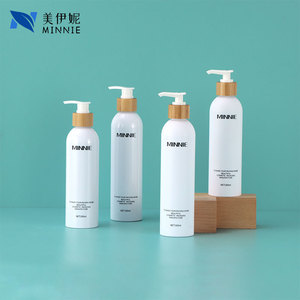 Botellas de bambú con hombros redondos Minnie de 200ml, 250ml y 300ml para dispensar lociones y cosméticos, botella PET esmerilada. - Product Image 2
